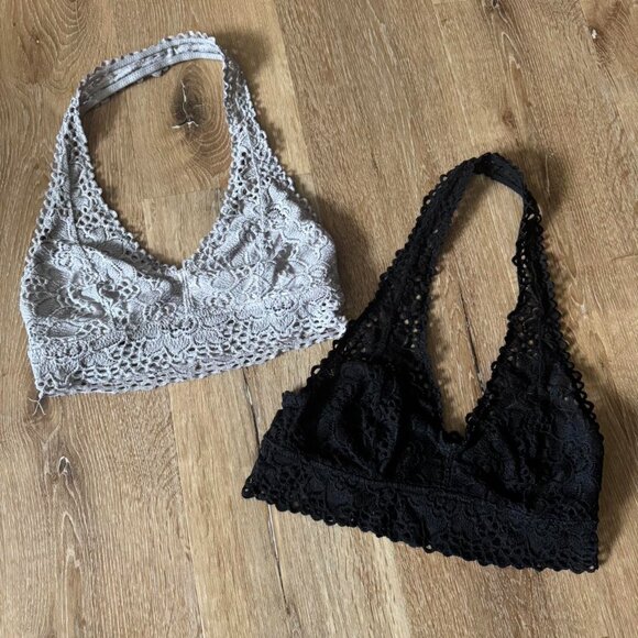 Aerie American Eagle Halter Neck Bralette Gray and Black Bundle Size M - Picture 1 of 4